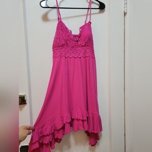 Limelush Fuschia Sleveless Dress with Crochet Lace Details